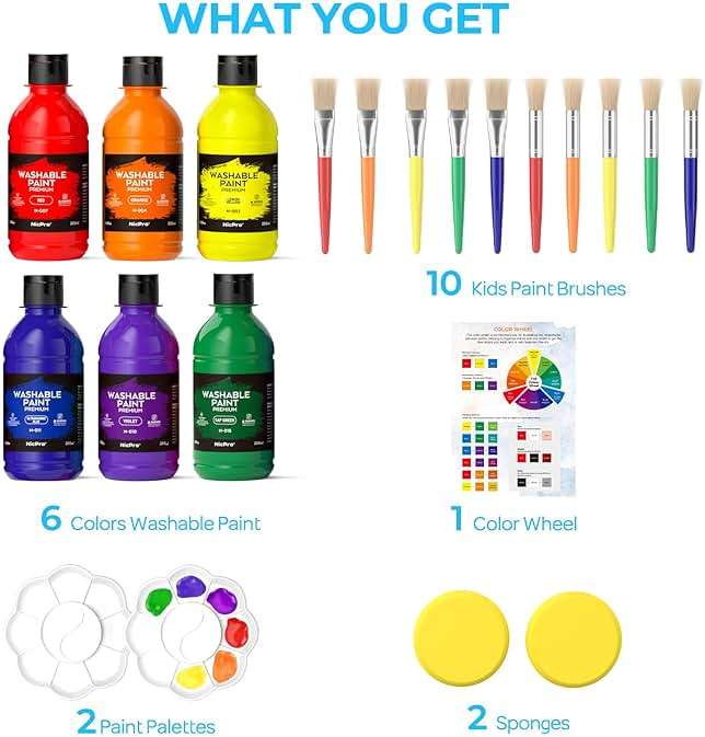 Nicpro Washable Paint Set, 6 Color 8.45oz Non Toxic Finger Paints, 10 Brushes & Palette & Sponge, Art Supplies for Painting - Image 8