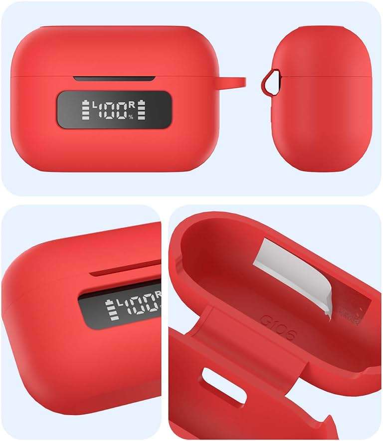 AGENTNANO for TOZ0 NC9(2024) Case Cover, Silicone Protective Battery Display Visible Design Cover ONLY for TOZO NC9 Hybrid Active Noise Cancelling Wireless Earbuds 2024 Version with Carabiner-Red - Image 2