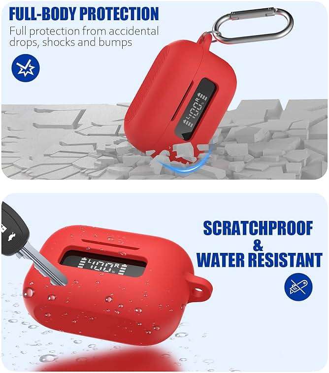AGENTNANO for TOZ0 NC9(2024) Case Cover, Silicone Protective Battery Display Visible Design Cover ONLY for TOZO NC9 Hybrid Active Noise Cancelling Wireless Earbuds 2024 Version with Carabiner-Red - Image 3