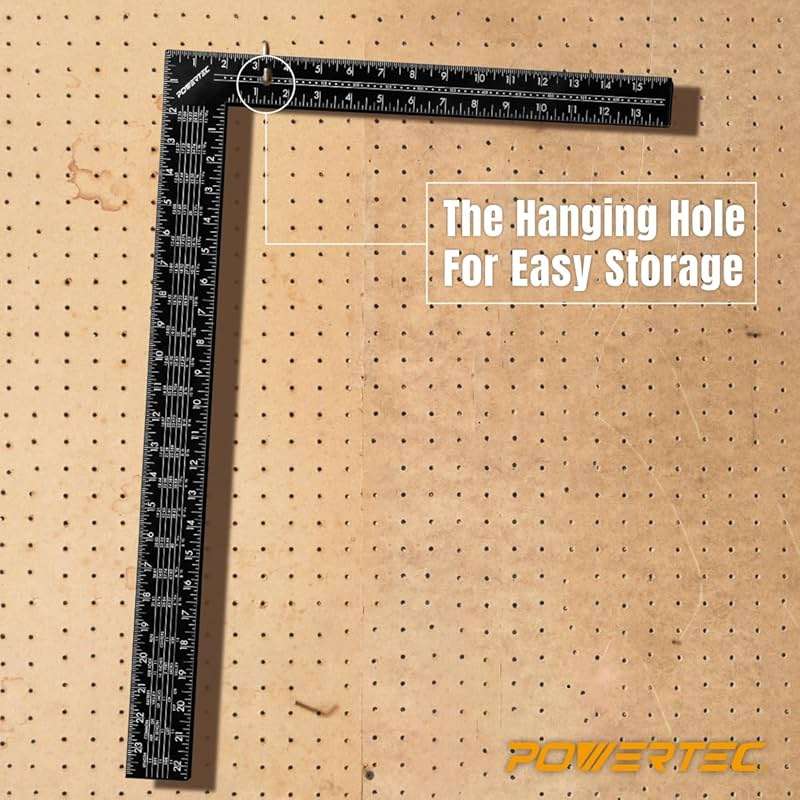 POWERTEC Carpenter Square Set, 16"x24" Framing Square w/Rafter Tables (1PK) & 8"x12" Square Ruler with Imperial & Metric Graduations (1PK) for Woodworking, Construction, Arts & Crafts (80037) - Image 4