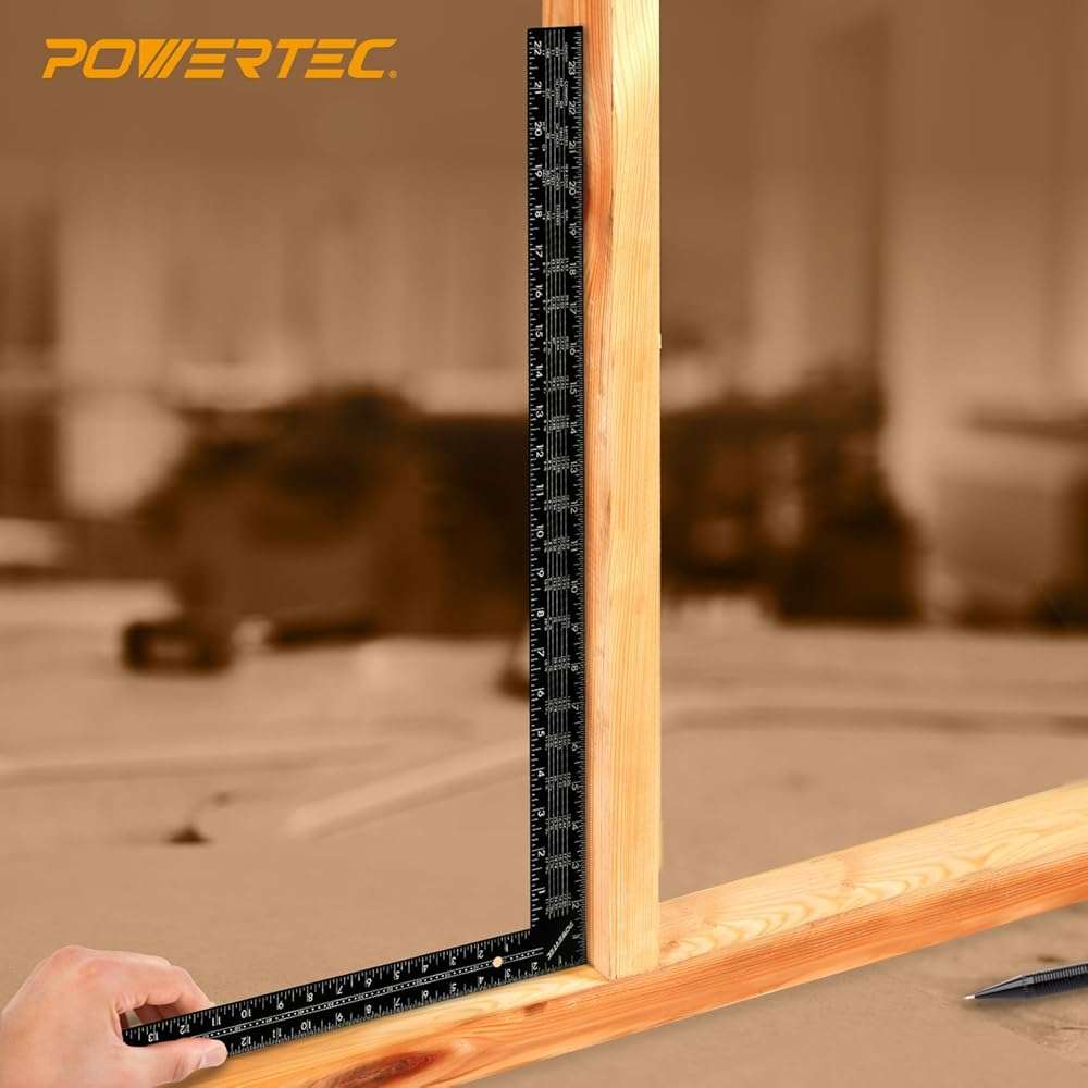 POWERTEC Carpenter Square Set, 16"x24" Framing Square w/Rafter Tables (1PK) & 8"x12" Square Ruler with Imperial & Metric Graduations (1PK) for Woodworking, Construction, Arts & Crafts (80037) - Image 8