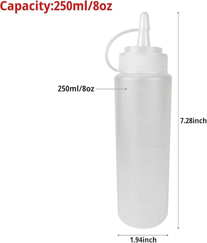 ICSTM 3 Pcs Plastic Squeeze Sauce Bottles with Nozzle Caps,250Ml/8.5Oz Reusable Squeeze Condiment Bottles Dispensers Suitable for Mustard Olive Oil Jam Ketchup Salad Dressing (250ML/8OZ) - Image 3