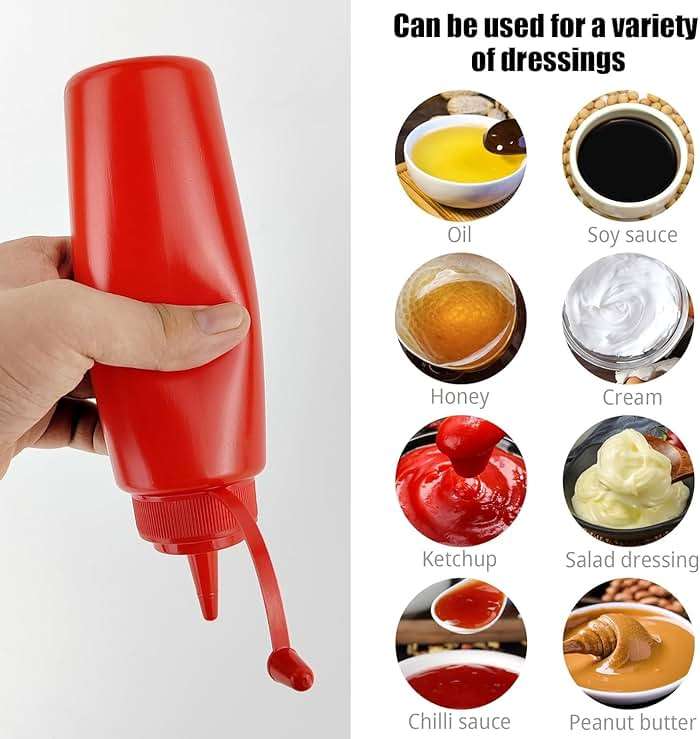 ICSTM 3 Pcs Plastic Squeeze Sauce Bottles with Nozzle Caps,250Ml/8.5Oz Reusable Squeeze Condiment Bottles Dispensers Suitable for Mustard Olive Oil Jam Ketchup Salad Dressing (250ML/8OZ) - Image 5