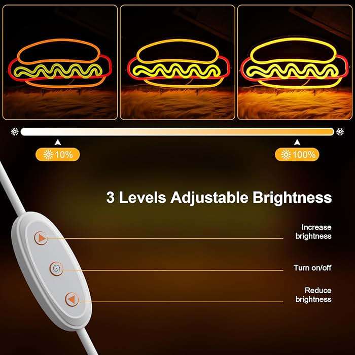 Hot Dogs Neon Sign for Wall Decor, Business LED Neon Light, Fast food Neon Light, hotdog Signs for Restaurant, Kitchen, Party, Hot Dog Lovers Food Decor, USB Powered, Size 12.5 * 11.4in - Image 3