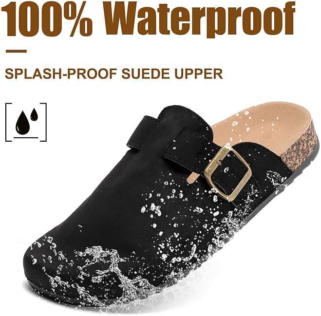 YorFotMae Women's Suede Clogs Mens Leather Mules Comfort Cork Footbed Antislip House Sandals Arch Support Potato Shoes with Adjustable Buckle - Image 4