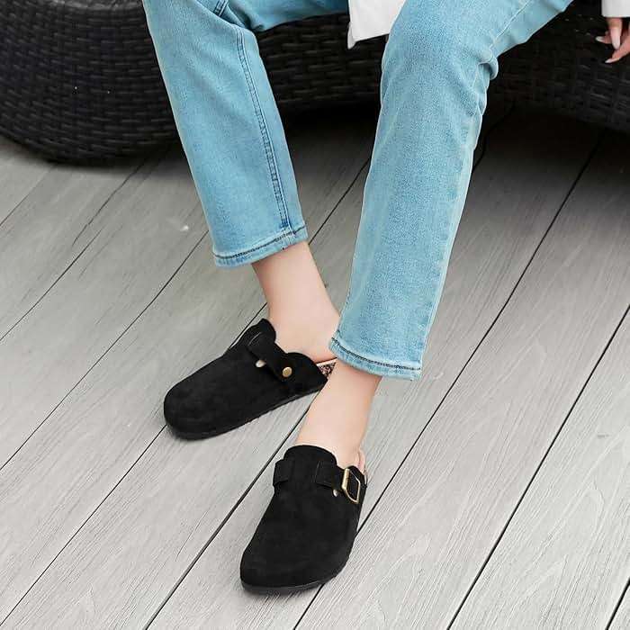 YorFotMae Women's Suede Clogs Mens Leather Mules Comfort Cork Footbed Antislip House Sandals Arch Support Potato Shoes with Adjustable Buckle - Image 5