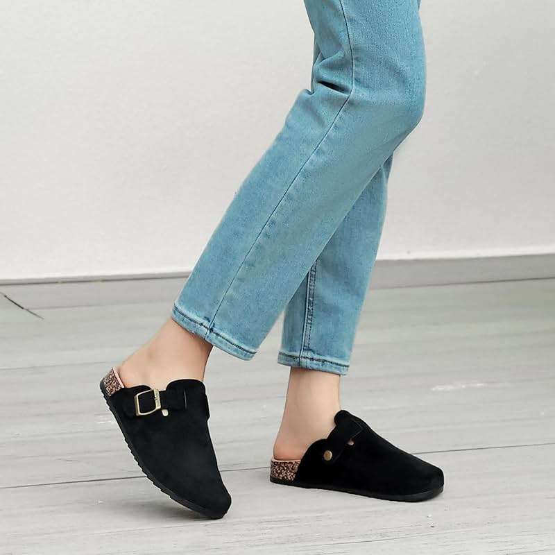 YorFotMae Women's Suede Clogs Mens Leather Mules Comfort Cork Footbed Antislip House Sandals Arch Support Potato Shoes with Adjustable Buckle - Image 6