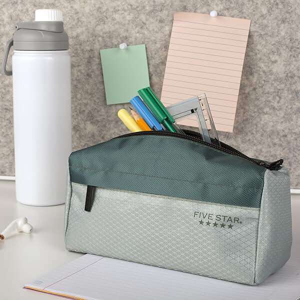 Five Star Pencil Pouch, Pen Case, 9-Pocket Zipper Pouch, Storage Organizer for School Supplies Earbuds Chargers Cables Makeup, Green/Juniper (500214F-ECM) - Image 2