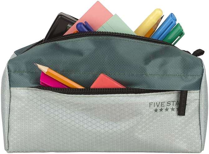 Five Star Pencil Pouch, Pen Case, 9-Pocket Zipper Pouch, Storage Organizer for School Supplies Earbuds Chargers Cables Makeup, Green/Juniper (500214F-ECM) - Image 5