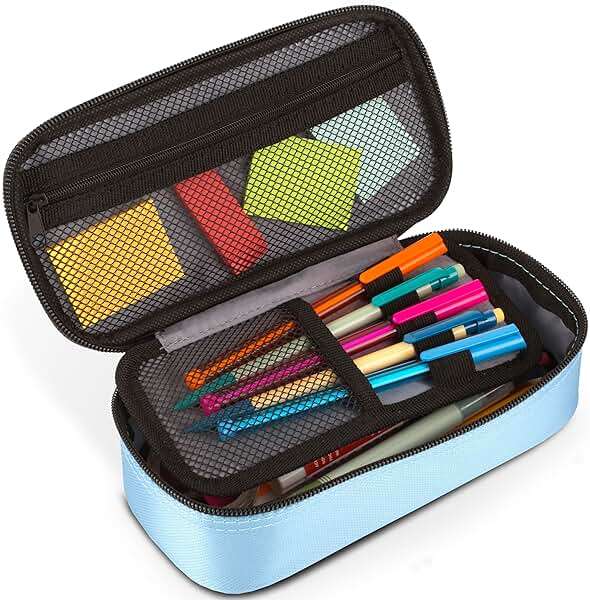 Five Star Pencil Pouch, Pen Case, High-Capacity Zipper Pouch, Storage Organizer for School Supplies Earbuds Chargers Cables Makeup, Blue/Denim (500212F-ECM) - Image 5