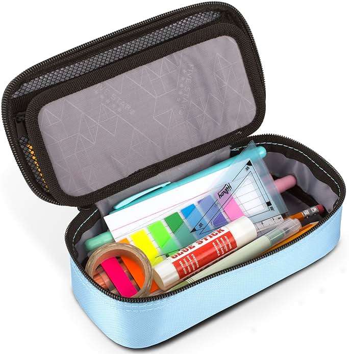 Five Star Pencil Pouch, Pen Case, High-Capacity Zipper Pouch, Storage Organizer for School Supplies Earbuds Chargers Cables Makeup, Blue/Denim (500212F-ECM) - Image 6