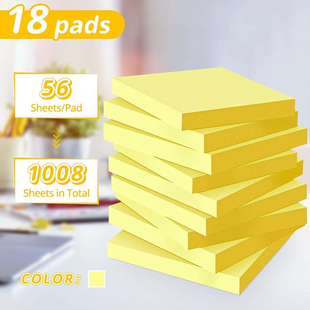 (18 Pack) Sticky Notes 3x3 in Yellow, Strong Adhesive, Clean Removal, Recyclable, Self-Stick Pads, Easy to Post for Home, Office, Notebook - Image 3