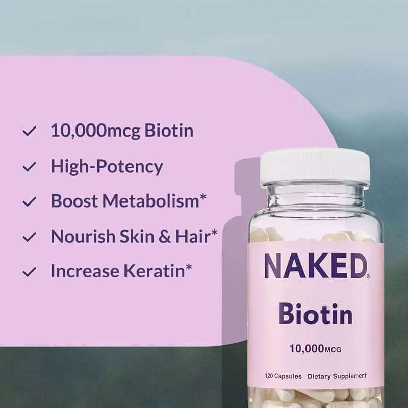 NAKED Biotin 10,000mcg - Max Strength Vitamin B7 Supplement for Healthy Hair, Skin & Nails Support - Non-GMO, Gluten-Free, Vegan - Supports Keratin Production - 120 Capsules - Image 4