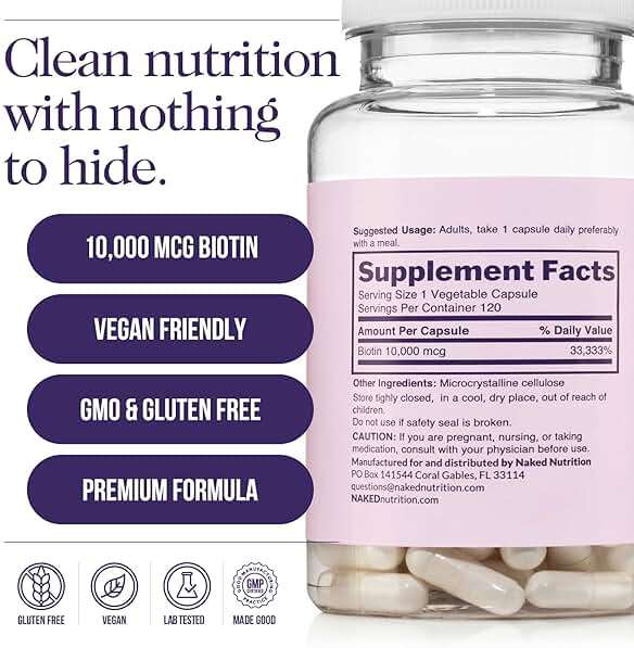 NAKED Biotin 10,000mcg - Max Strength Vitamin B7 Supplement for Healthy Hair, Skin & Nails Support - Non-GMO, Gluten-Free, Vegan - Supports Keratin Production - 120 Capsules - Image 5