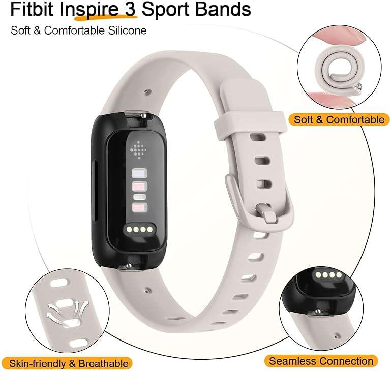 6-Pack Bands for Fitbit Inspire 3 Bands for Women Men, Soft Silicone Adjustable Wristband Replacement Straps Compatible with Fitbit Inspire 3 Fitness Tracker - Image 3