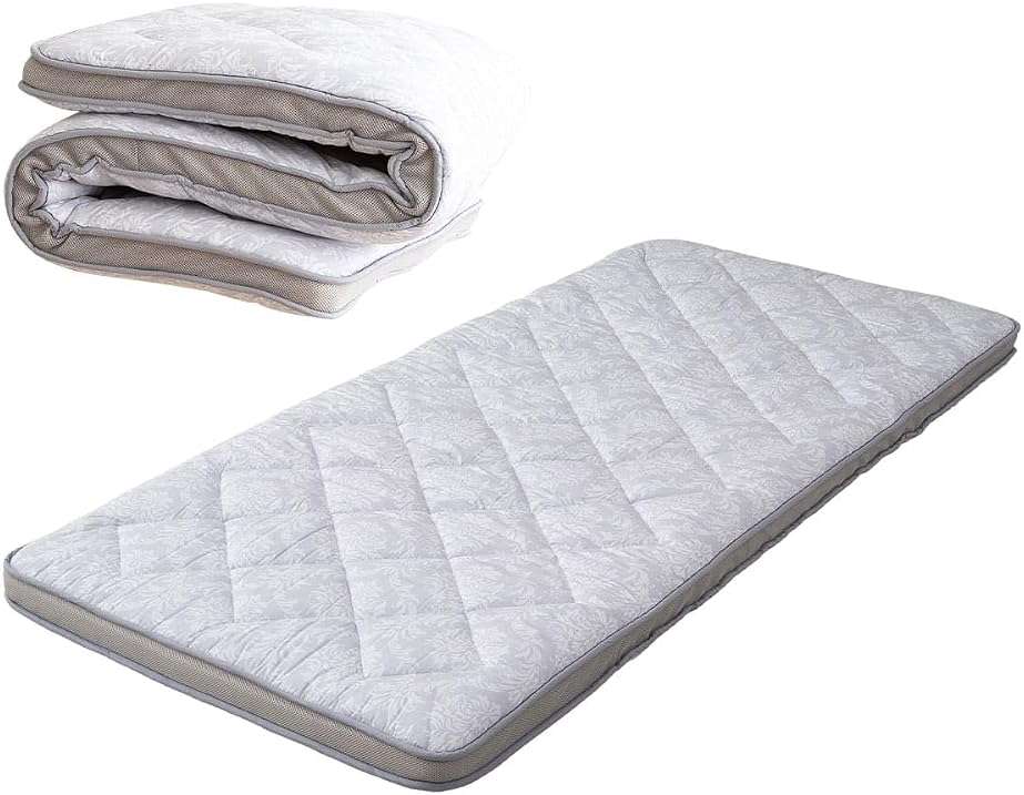 EMOOR Japanese Padded Gusset Futon Mattress DONSU Twin Light Gray, Damask Botanical Pattern Foldable Floor Sleeping Guest Bed Tatami Mat - Image 1