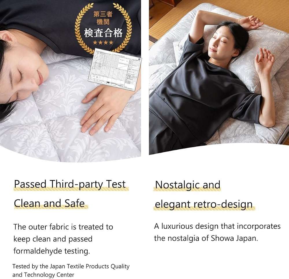 EMOOR Japanese Padded Gusset Futon Mattress DONSU Twin Light Gray, Damask Botanical Pattern Foldable Floor Sleeping Guest Bed Tatami Mat - Image 6