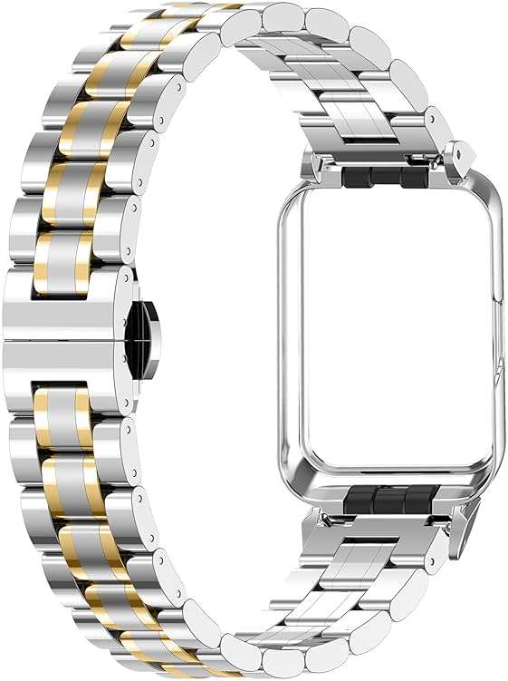 Gheper Metal Watchband Compatible with Samsung Galaxy Fit3[2024] SM-R390 Smartwatch Accessory 316L Stainless Steel Protective Frame Case Design Replacement Wrist Strap Bracelet for Women Men - Image 2