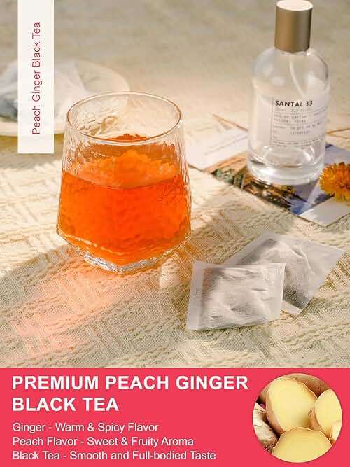 TeeLux Peach Ginger Black Tea, Mellow Black Tea with Spicy Ginger & Peach Flavor, Caffeinated, 100 Count - Image 2