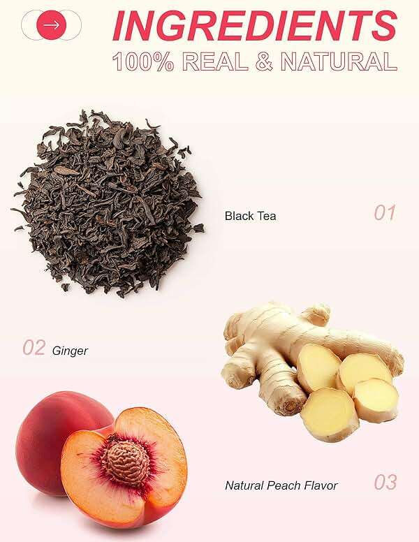 TeeLux Peach Ginger Black Tea, Mellow Black Tea with Spicy Ginger & Peach Flavor, Caffeinated, 100 Count - Image 3