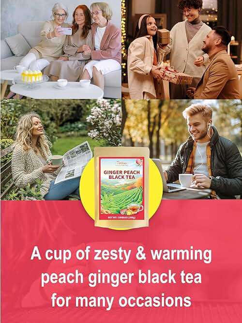 TeeLux Peach Ginger Black Tea, Mellow Black Tea with Spicy Ginger & Peach Flavor, Caffeinated, 100 Count - Image 7