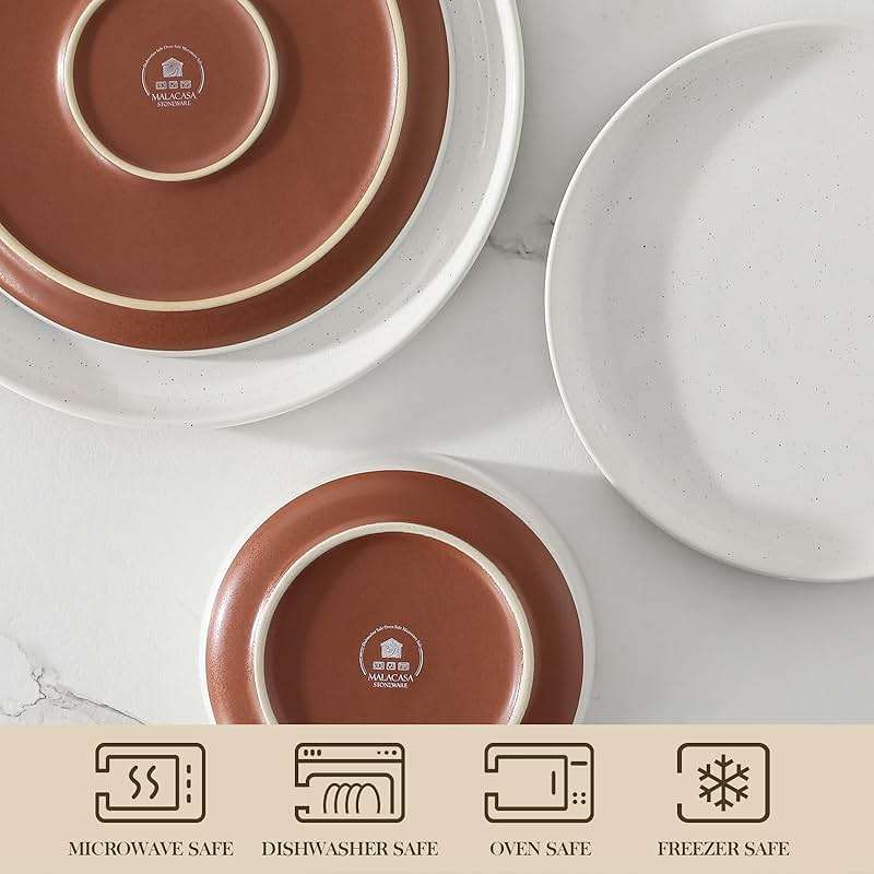 MALACASA Plates and Bowls Sets, 12 Pieces Modern Stoneware Dinnerware Set for 4 Kitchen Dinner Set Ceramic Dishware Dishes Set Microwave and Dishwasher Safe, White, Series TARA - Image 4