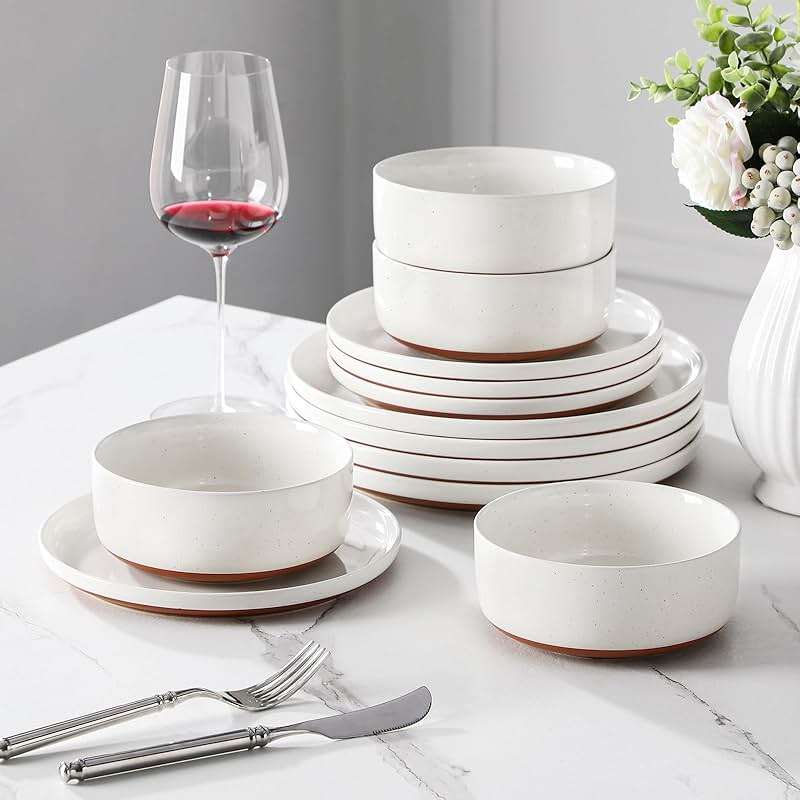 MALACASA Plates and Bowls Sets, 12 Pieces Modern Stoneware Dinnerware Set for 4 Kitchen Dinner Set Ceramic Dishware Dishes Set Microwave and Dishwasher Safe, White, Series TARA - Image 7