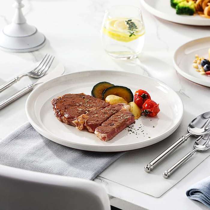 MALACASA Plates and Bowls Sets, 12 Pieces Modern Stoneware Dinnerware Set for 4 Kitchen Dinner Set Ceramic Dishware Dishes Set Microwave and Dishwasher Safe, White, Series TARA - Image 8