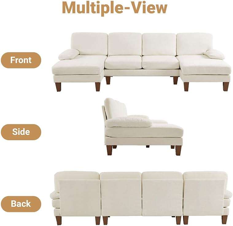 VINGLI 110" Sectional Couches for Living Room,U Shaped Couch with Double Chaise, 4-Seat Sofa Set with Chenille Fabric for Home Furniture,Beige - Image 5