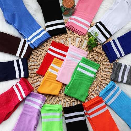 Jeere 20 Pairs Crew Socks Athletic Crew Solid Color Cotton Tube Half Women Men Retro Athletic Hosiery Socks - Image 3