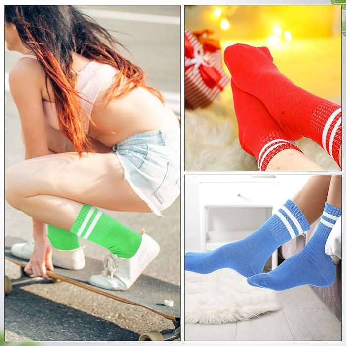 Jeere 20 Pairs Crew Socks Athletic Crew Solid Color Cotton Tube Half Women Men Retro Athletic Hosiery Socks - Image 5