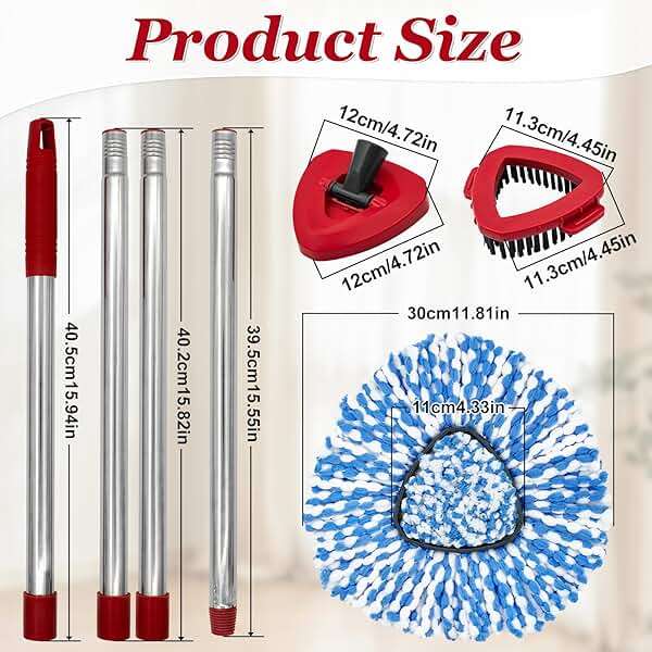 Spin Mop Handle,Mop Heads Replacements,Scrubber Mop Head and Mop Base Combo Set Compatible with Ocedar RinseClean 2-Tank Spin Mop,Mop Replace Head and Scrub Brush Set for Multi-Surface Hard Floor - Image 2