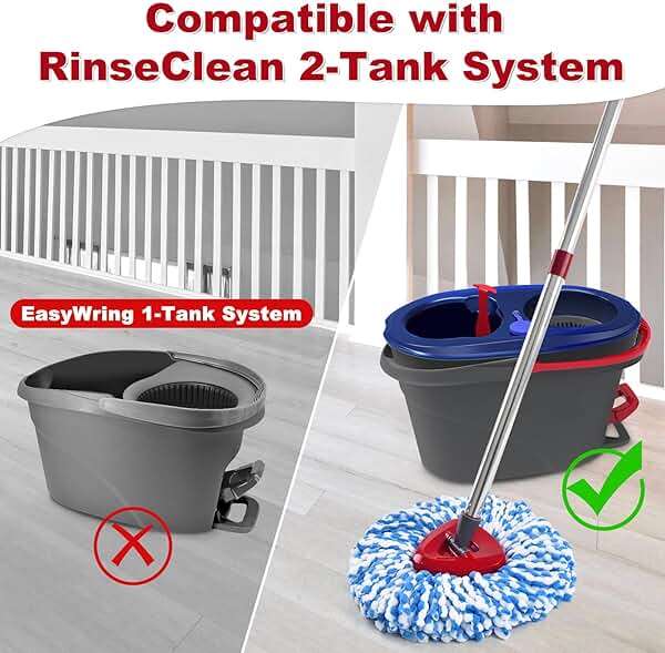 Spin Mop Handle,Mop Heads Replacements,Scrubber Mop Head and Mop Base Combo Set Compatible with Ocedar RinseClean 2-Tank Spin Mop,Mop Replace Head and Scrub Brush Set for Multi-Surface Hard Floor - Image 3