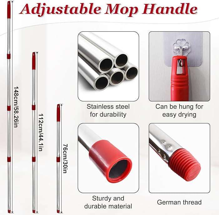 Spin Mop Handle,Mop Heads Replacements,Scrubber Mop Head and Mop Base Combo Set Compatible with Ocedar RinseClean 2-Tank Spin Mop,Mop Replace Head and Scrub Brush Set for Multi-Surface Hard Floor - Image 6