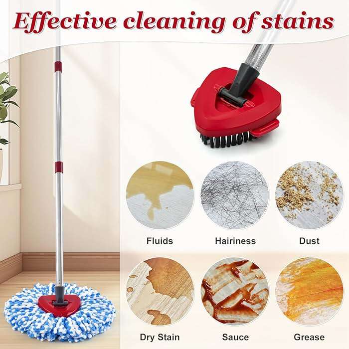 Spin Mop Handle,Mop Heads Replacements,Scrubber Mop Head and Mop Base Combo Set Compatible with Ocedar RinseClean 2-Tank Spin Mop,Mop Replace Head and Scrub Brush Set for Multi-Surface Hard Floor - Image 7