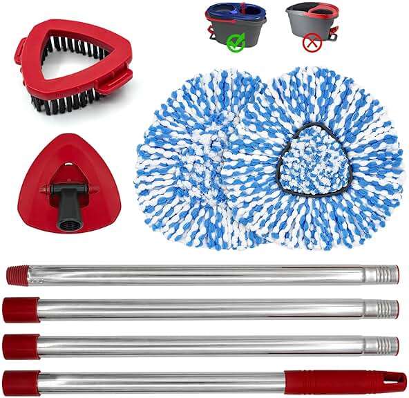 Spin Mop Handle,Mop Heads Replacements,Scrubber Mop Head and Mop Base Combo Set Compatible with Ocedar RinseClean 2-Tank Spin Mop,Mop Replace Head and Scrub Brush Set for Multi-Surface Hard Floor - Image 8