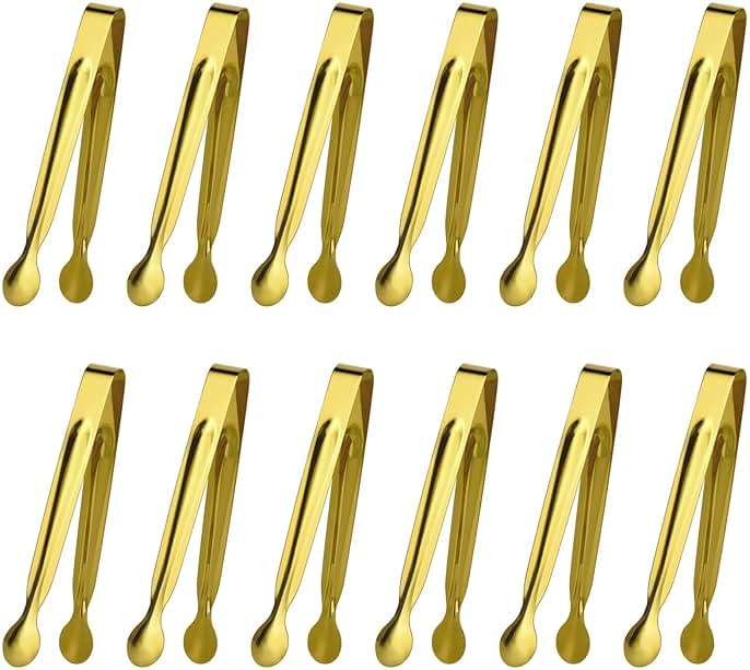 Tcoin Mini Serving Tongs Set, 12 Gold Stainless Steel Tongs, 6.3 in for Sugar Cubes, Ice, Candy, Charcuterie, Coffee Bar - Image 1