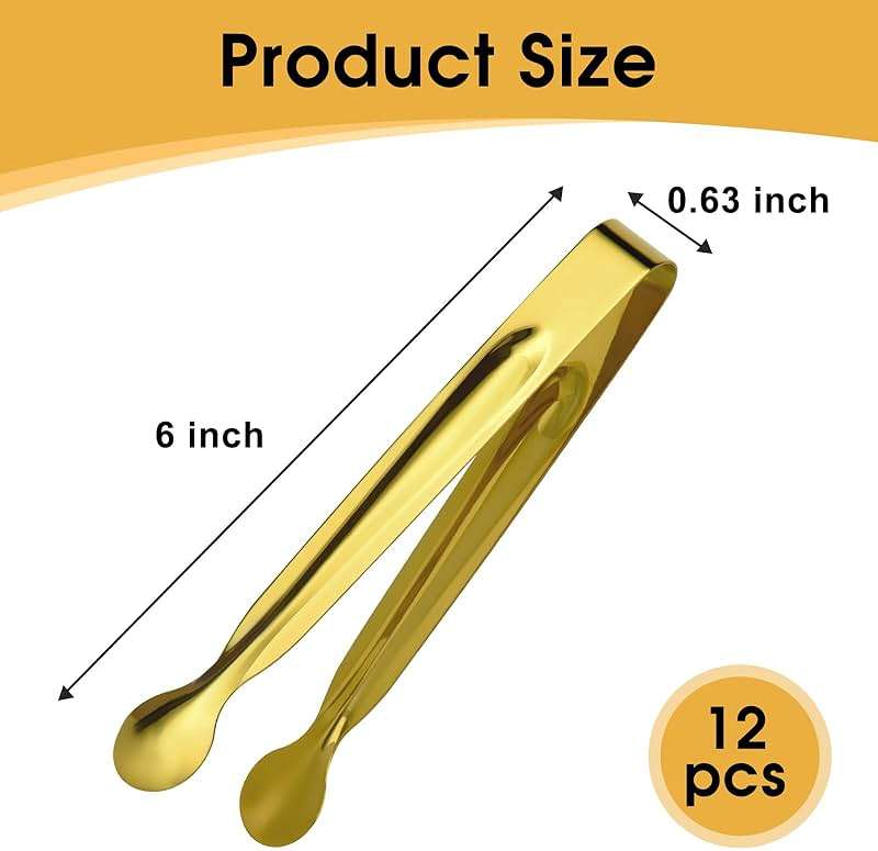 Tcoin Mini Serving Tongs Set, 12 Gold Stainless Steel Tongs, 6.3 in for Sugar Cubes, Ice, Candy, Charcuterie, Coffee Bar - Image 3