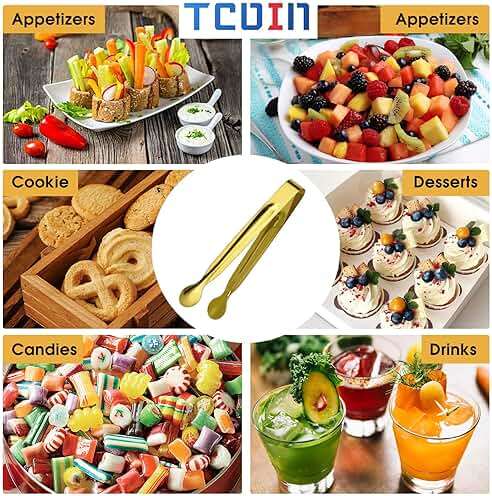 Tcoin Mini Serving Tongs Set, 12 Gold Stainless Steel Tongs, 6.3 in for Sugar Cubes, Ice, Candy, Charcuterie, Coffee Bar - Image 6