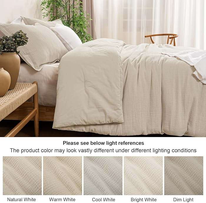 David's Home Cotton Muslin Comforter Set, King Size Ultra‑Soft Breathable Summer Bedding, 3Pcs Lightweight 100% Cotton Cover with Polyester Fill, 1 Linen‑Like Comforter & 2 Pillow Shams, Natural - Image 6