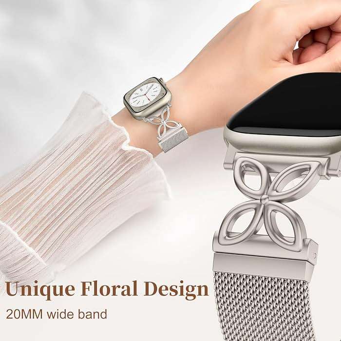 Getino Mesh Loop Compatible with Apple Watch Bands for Women 40mm 41mm 42mm 44mm 45mm 46mm 49mm 38mm Series 11 10 9 8 7 6 5 4 3 2 SE Ultra, Metal Stainless Steel Magnetic Strap iWatch Bands, Starlight - Image 3