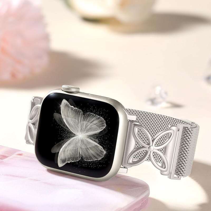 Getino Mesh Loop Compatible with Apple Watch Bands for Women 40mm 41mm 42mm 44mm 45mm 46mm 49mm 38mm Series 11 10 9 8 7 6 5 4 3 2 SE Ultra, Metal Stainless Steel Magnetic Strap iWatch Bands, Starlight - Image 6