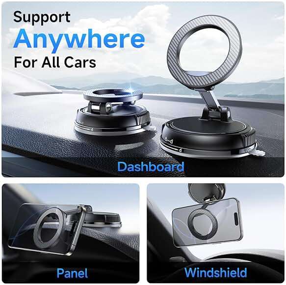 ANDERY Car Phone Holder for Magsafe [78+LBS Strongest Suction & 2400gf Strongest Magnetic] 360° Adjustable Car Phone Mount, Phone Holders for Your Car for iPhone 17-12 Pro Max Air Plus (Carbon Fiber) - Image 2