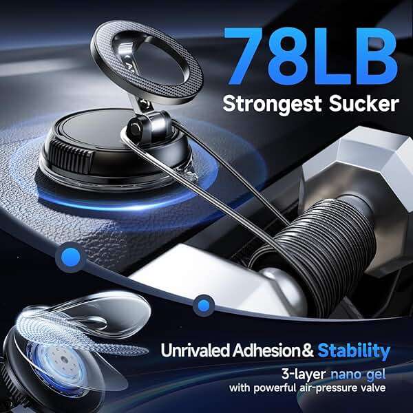 ANDERY Car Phone Holder for Magsafe [78+LBS Strongest Suction & 2400gf Strongest Magnetic] 360° Adjustable Car Phone Mount, Phone Holders for Your Car for iPhone 17-12 Pro Max Air Plus (Carbon Fiber) - Image 3