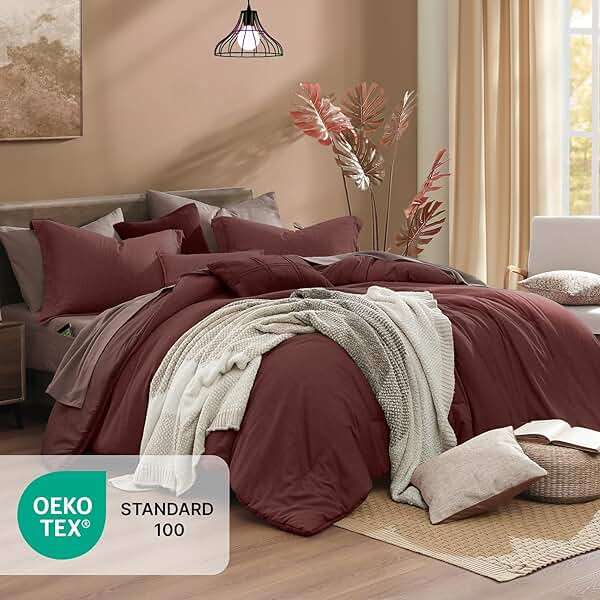Monbix California King Comforter Set - 7 Pieces Cationic Dyeing Dark Red Bed in a Bag Cal King Bedding Sets with Comforter, Sheets, Pillowcases & Shams, Reversible Bedding Comforters Sets - Image 6