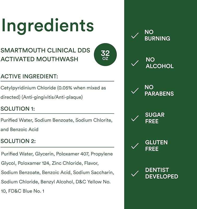 SmartMouth Clinical Zinc Activated Mouthwash - Anti-Plaque & Anti-Gingivitis for Healthy Gum Support - All-Day Fresh Breath - Alcohol-Free, Sugar-Free, & Gluten-Free - Clean Mint - 32 fl oz - Image 8