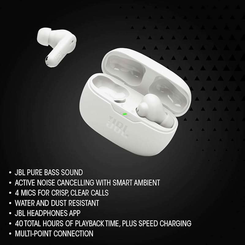 JBL Vibe Beam 2 - True Wireless Noise Cancelling Earbuds with JBL Pure Bass Sound & Smart Ambient technology, 4mics for crisp, clear calls, up to 40Hrs of Playback, IP54 Dust & Water resistant (Black) - Image 3