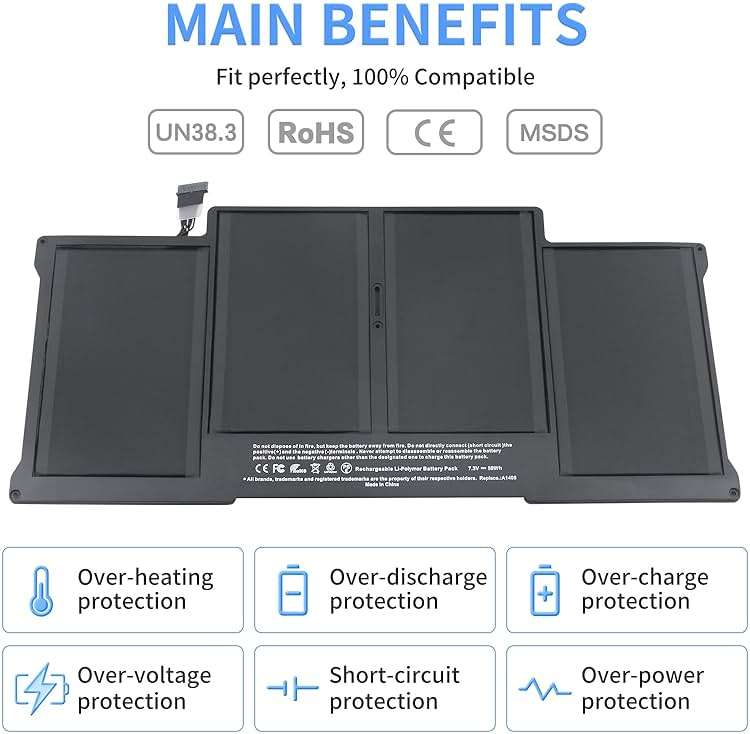 A1466 A1405 Laptop replacement Battery for MacBook Air 13 inch A1466 (Mid 2012、Mid 2013、Early 2014、Early 2015、2017) A1369 (Late 2010、Mid 2011 Version) fits A1466 A1369 A1496-7.3V 50Wh/6800mAh - Image 3