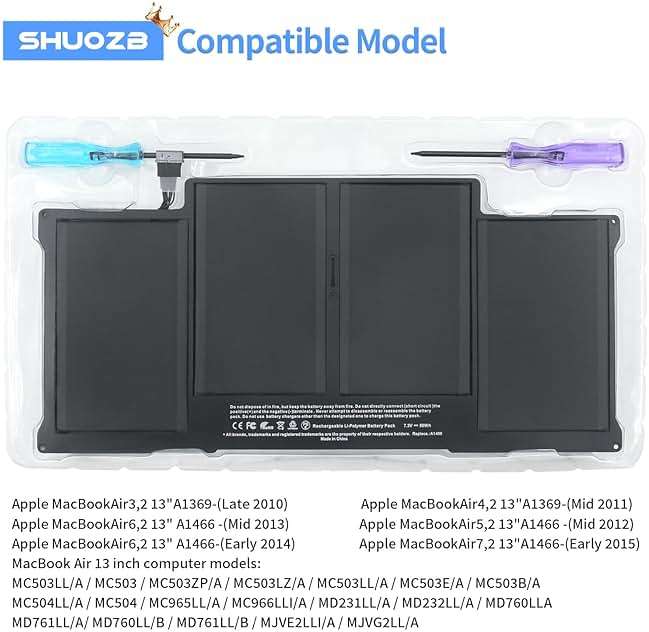 A1466 A1405 Laptop replacement Battery for MacBook Air 13 inch A1466 (Mid 2012、Mid 2013、Early 2014、Early 2015、2017) A1369 (Late 2010、Mid 2011 Version) fits A1466 A1369 A1496-7.3V 50Wh/6800mAh - Image 4
