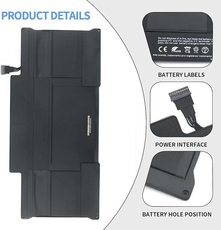 A1466 A1405 Laptop replacement Battery for MacBook Air 13 inch A1466 (Mid 2012、Mid 2013、Early 2014、Early 2015、2017) A1369 (Late 2010、Mid 2011 Version) fits A1466 A1369 A1496-7.3V 50Wh/6800mAh - Image 5